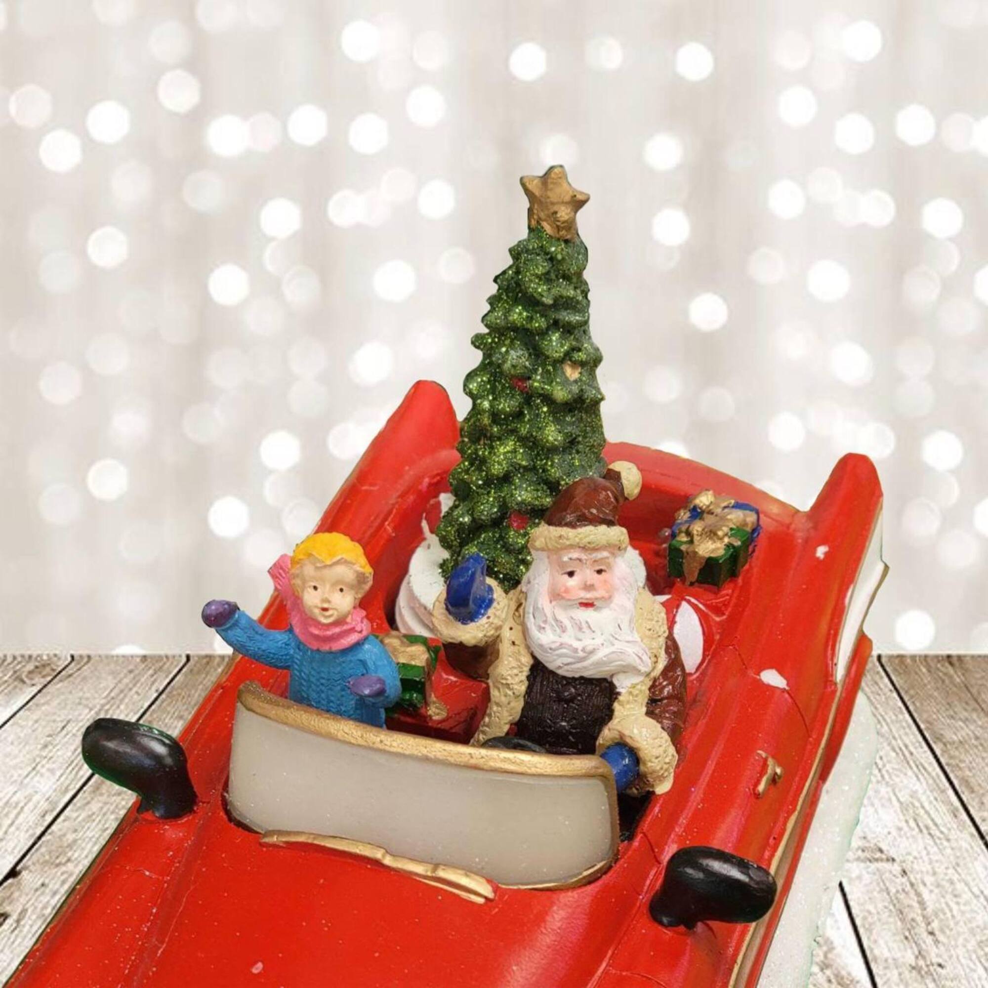 Wizardi Christmas Car with Santa Tabletop Decoration